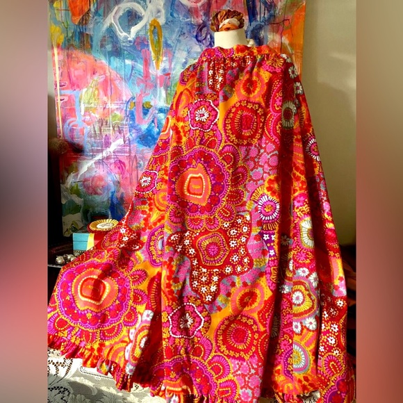 Rare Vintage ALICE of CALIFORNIA Vintage Floral 1960's MCM VIVID Maxi Skirt s/xs - Picture 9 of 9